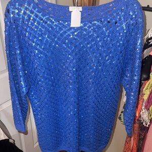 Chico's Sasha Sequin pullover Kinetic Blue Sequin Knit Sweater
